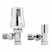 Thermostatic Angled Chrome Radiator Valves - Standard 15mm Connection