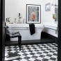 Create a stylish bathroom with black, white and a pop of colour