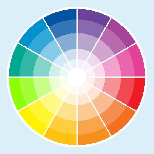 The colour wheel with lighter shades of each colour