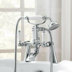 Regal Chrome Traditional Bath Mixer Lever Tap with Hand Held Shower 