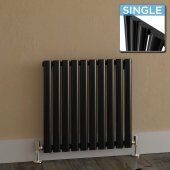 600x600mm Gloss Black Single Panel Oval Tube Horizontal Radiator - Huntington Finest