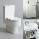 Clermont Toilet & 400mm Slimline Wall Hung Basin Cabinet Cloakroom Set - Gloss White